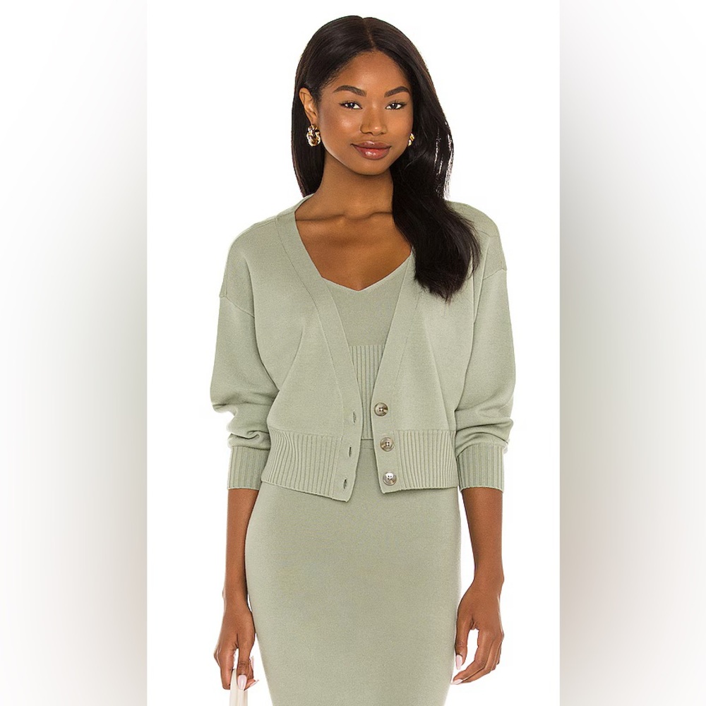 Alice + Olivia Zelina Deep V Cardigan in Sage - Picture 2 of 8